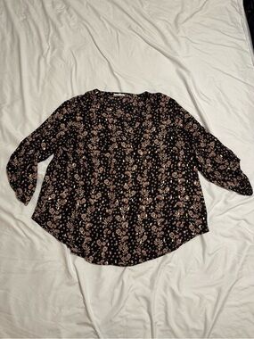 Maurices Black Blouse with Blush Floral Print